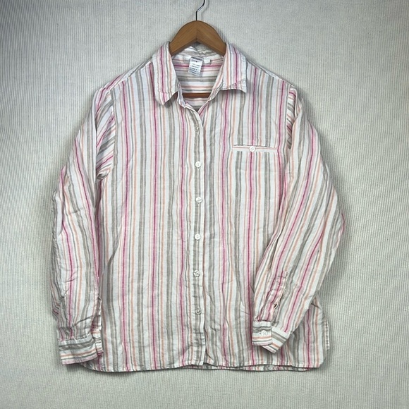 Chadwick’s 100% Linen Button Front Striped Shirt Top Women’s Size 16 - Picture 1 of 10
